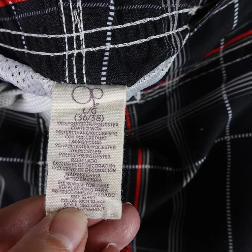 Ocean Pacific OP‎ Mens Plaid Cargo Board Shorts Black Red White Size L 36-38